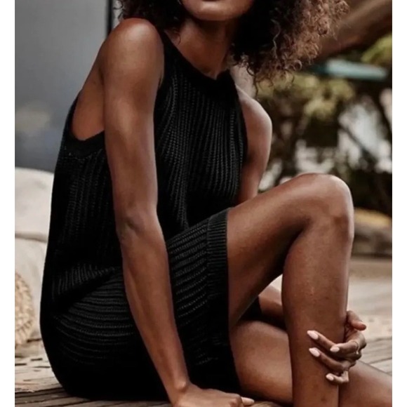 summersalt Other - Summersalt Black Knit Halter Top Sleeveless Cotton Sweater Dress Coverup Large